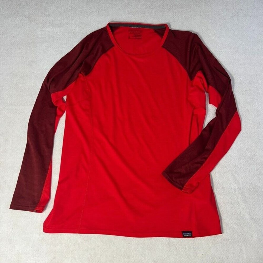 Patagonia Womens Lightweight Capilene Baselayer Medium M Red Long Sleeve Crew